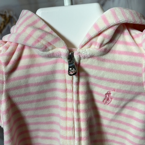 Ralph Lauren Baby Velour Hooded Zip Up Pink and White Stripe Size 3 months - Picture 2 of 7